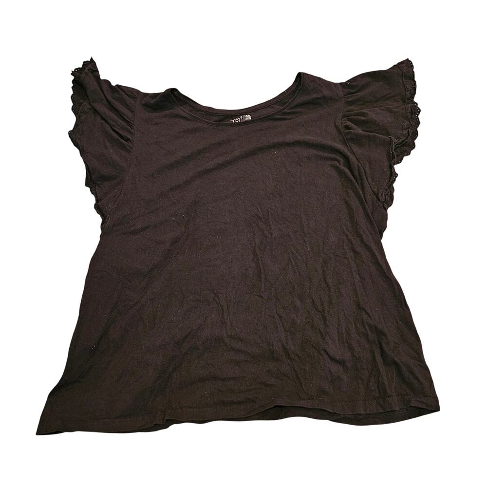 Time and Tru Women’s XXL Black Ruffle Flutter Sleeve Knit Top Lace Detail